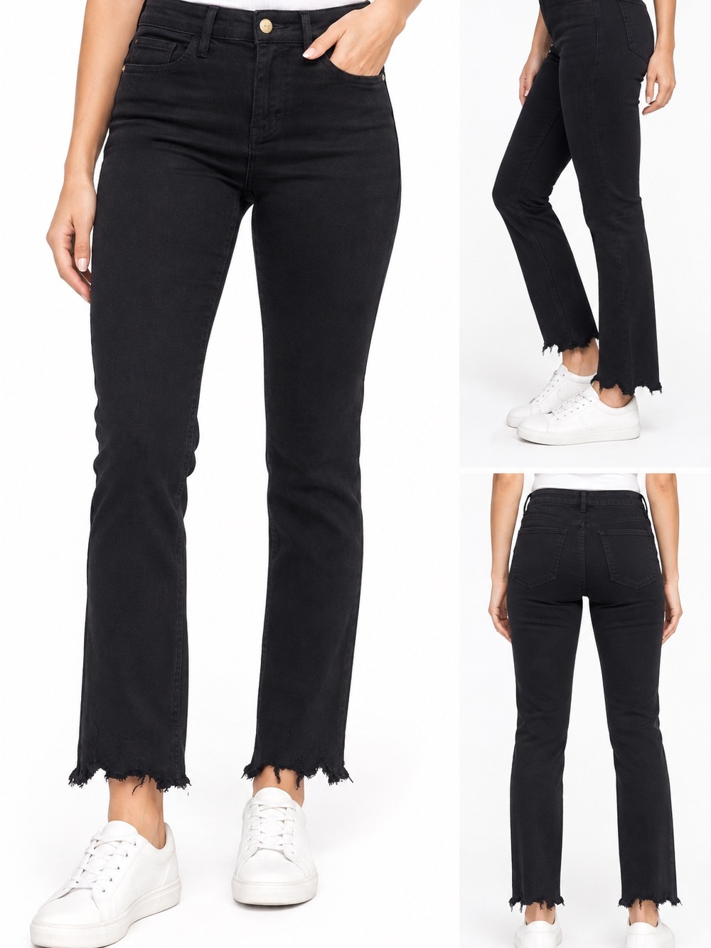 Frame Denim Black High-Rise Flare Jeans with Raw Hem - Women size 28